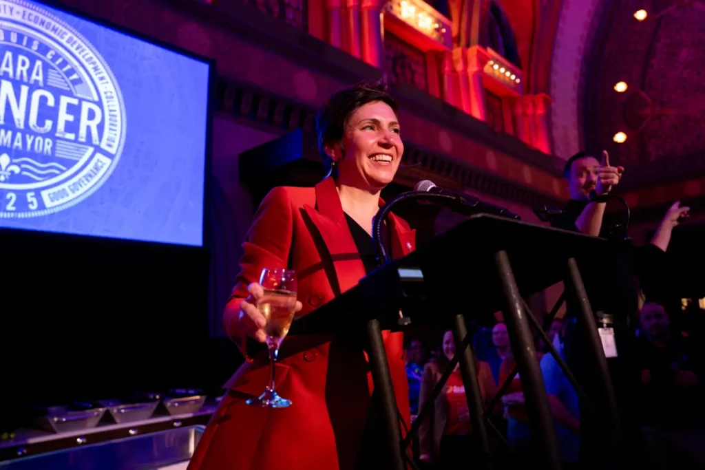 Spencer Wins St. Louis Mayor Race, Ousts Jones in Rematch 15 Cara Spencer addresses her supporters after winning the election to become St. Louis’ 48th mayor during a watch party at Union S
